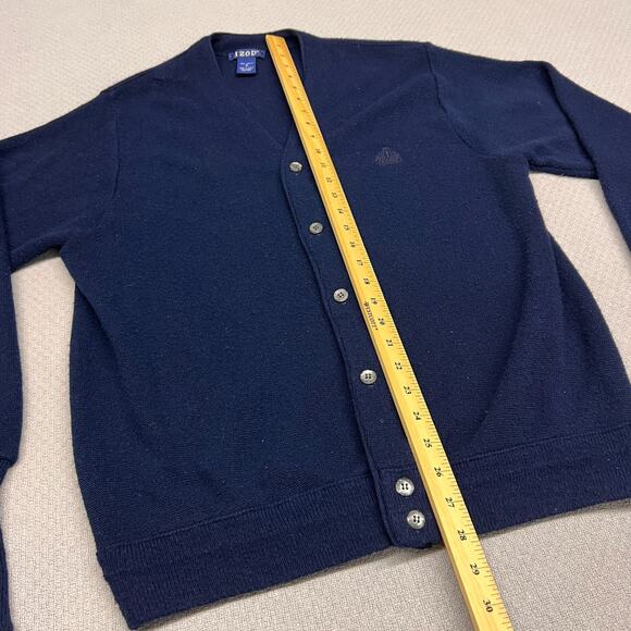 Izod Cardigan Sweater Mens Medium Navy Blue Knit Preppy Classic Golf Made in USA - Picture 6 of 6